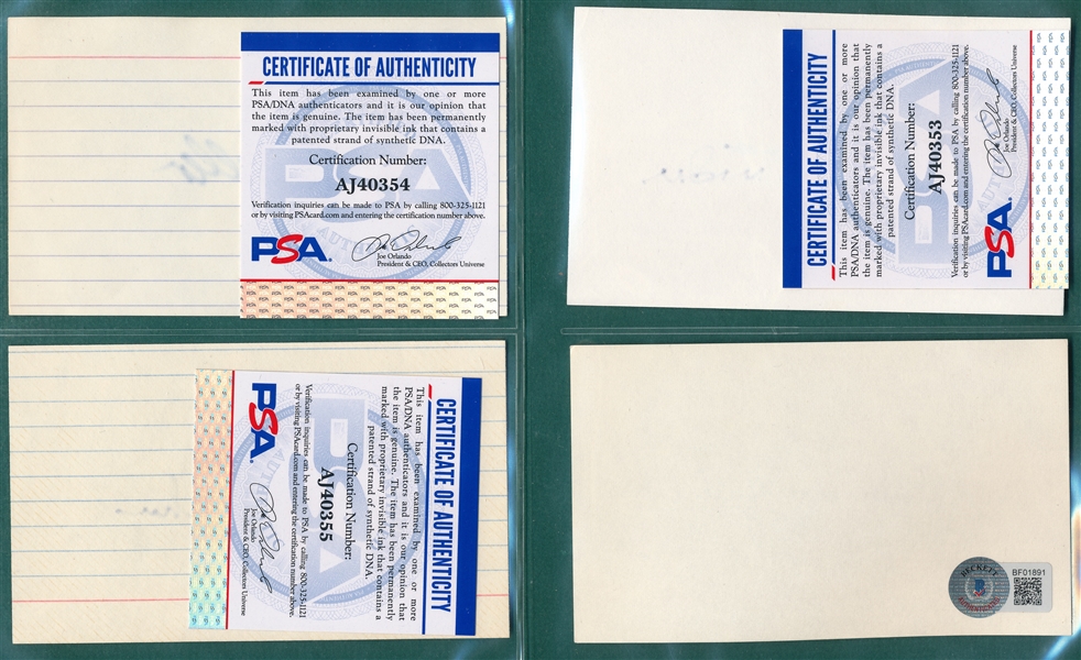 Lot of (10) Signed Index Cards of Baseball HOFers, JSA/PSA