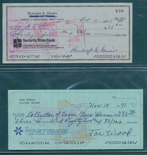 Lot of (4) Signed Checks of HOfers W/ Grimes
