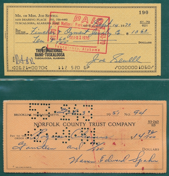 Lot of (4) Signed Checks of HOfers W/ Grimes