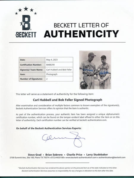 Signed Photograph of Hubbell & Feller, Beckett