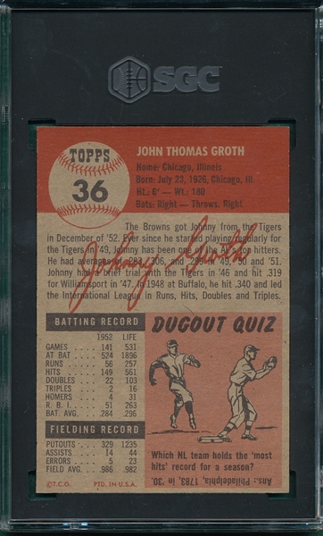 1953 Topps #36 Johnny Groth SGC 7.5