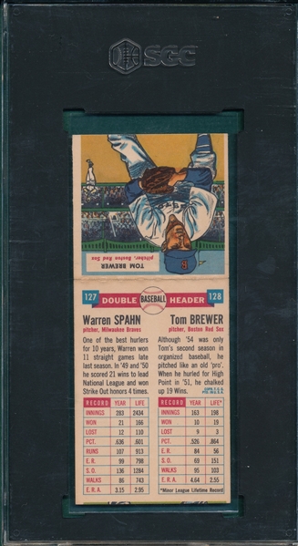 1955 Topps Doubleheaders #127/128 Warren Spahn/Brewer SGC 4.5