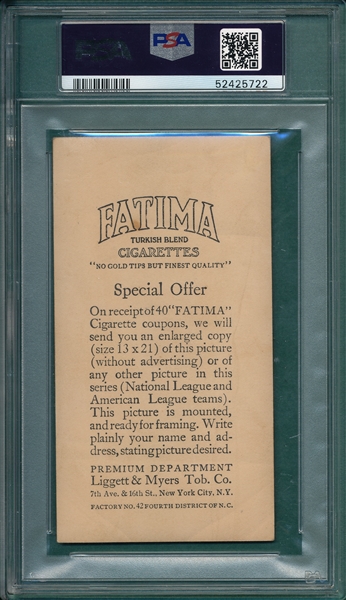 1913 T200 Cleveland Indians Fatima Cigarettes W/ Joe Jackson PSA 1.5
