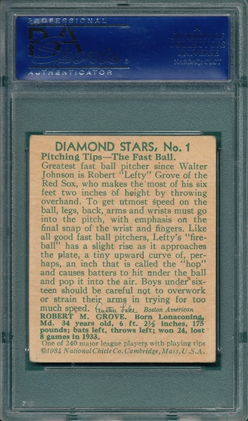 1934-36 Diamond Stars #1 Lefty Grove PSA 3 