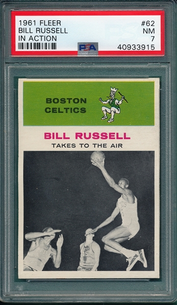 1961 Fleer Basketball #62 Bill Russell, IA, PSA 7