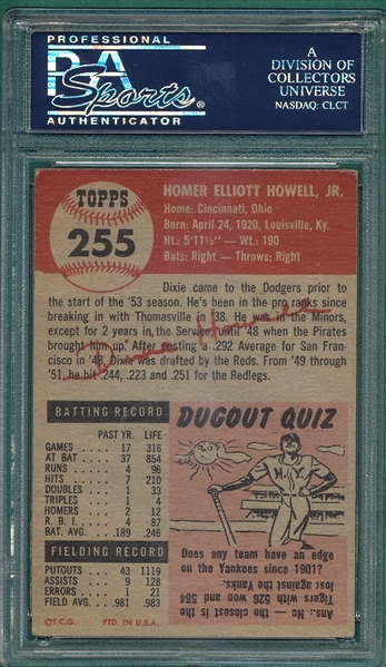 1953 Topps #255 Dixie Howell PSA 4 *Hi #*