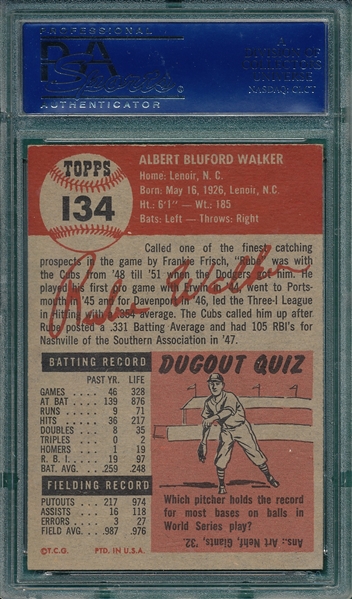 1953 Topps #134 Rube Walker PSA 6.5