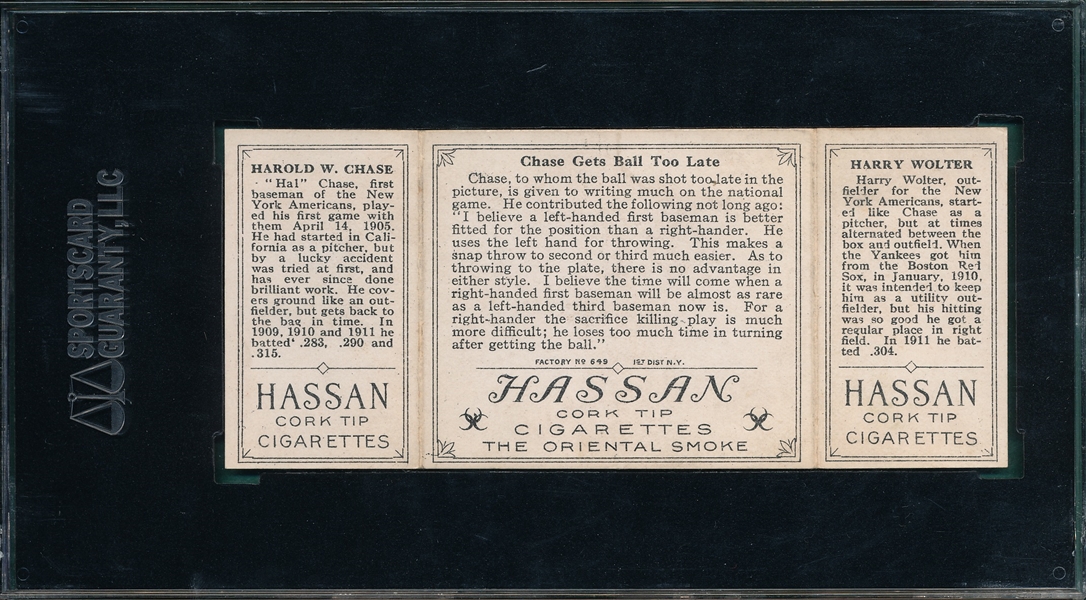 1912 T202 Chase Gets Ball Too Late, Wolter/Chase, Hassan Cigarettes SGC 50