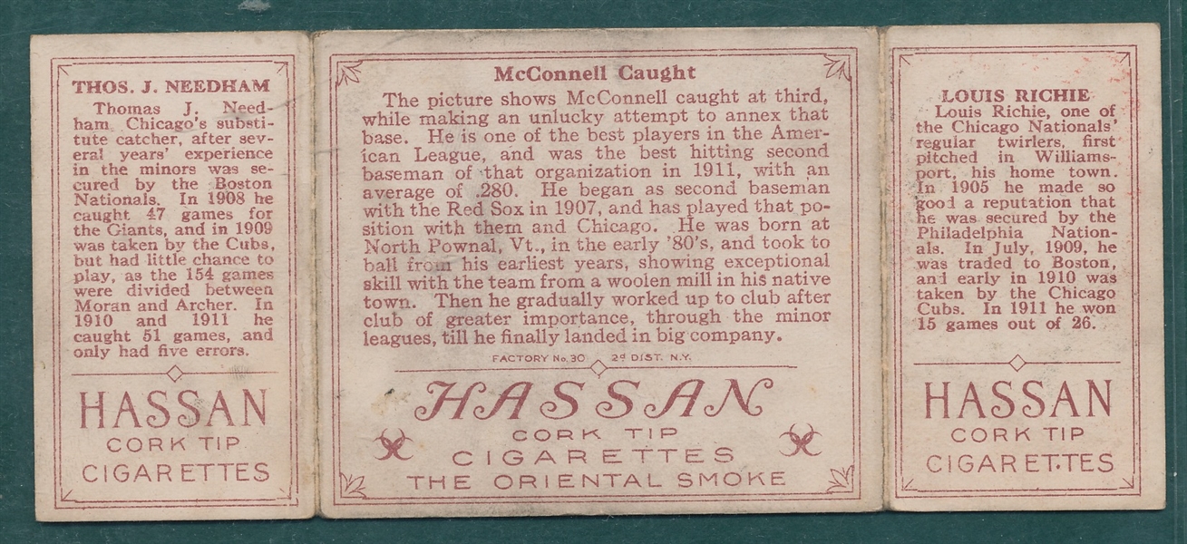 1912 T202 McConnell Caught, Richie/Needham, Hassan Cigarettes 