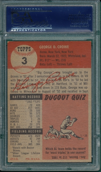 1953 Topps #3 George Crowe PSA 6