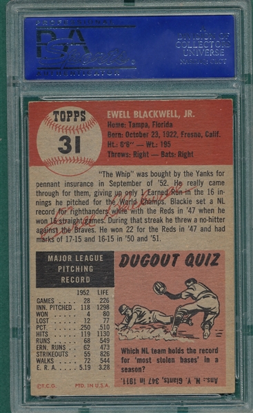 1953 Topps #31 Ewell Blackwell PSA 6