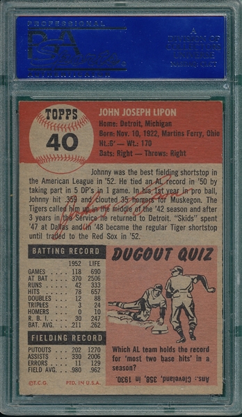 1953 Topps #40 John Lipon PSA 6