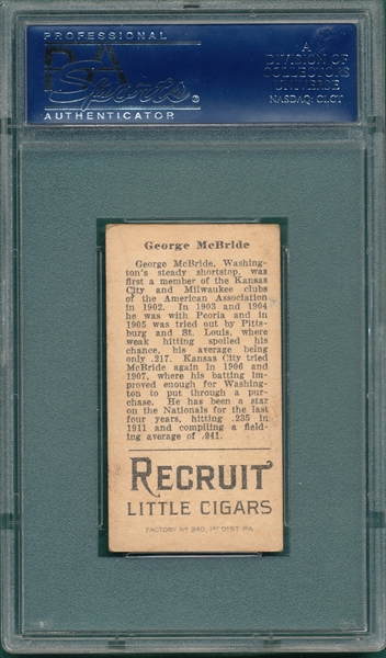 1912 T207 McBride Recruit Little Cigars PSA 4.5