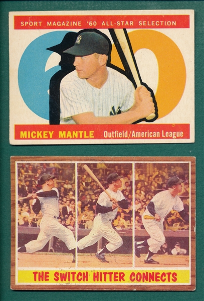 1960 Topps #563 Mantle, AS, & 1962 #318 Switch Hitter, Lot of (2)