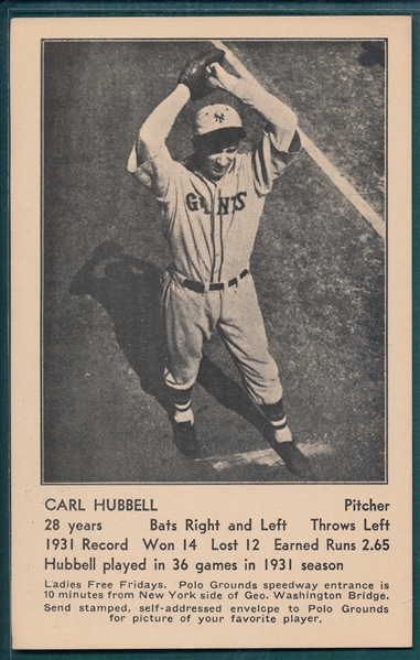 1932 NY Giants Schedule PC, Carl Hubbell