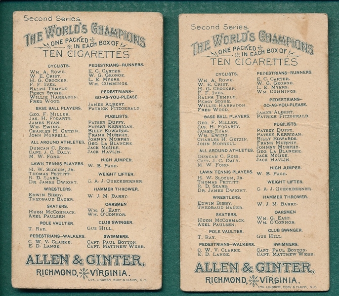 1888 N29 Cross & Clarke, Allen & Ginter Cigarettes, Lot of (2)