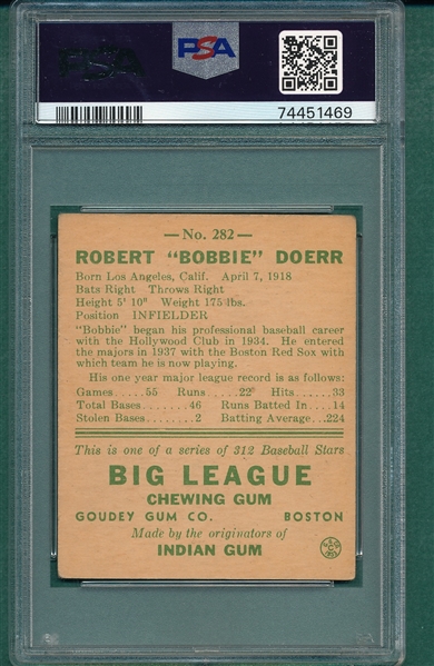 1938 Goudey #282 Bobby Doerr PSA 3 *Rookie*