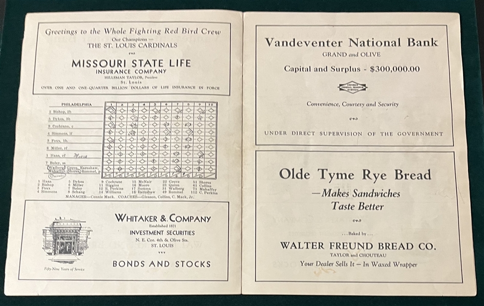 1930 World Series Score Card, Cardinals vs. Athletics