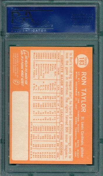 1964 Topps #183 Ron Taylor PSA 8 