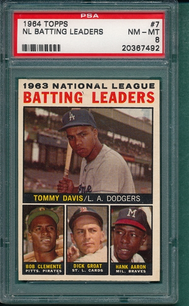 1964 Topps #7 NL Batting Leaders W/ Clemente & Aaron PSA 8 