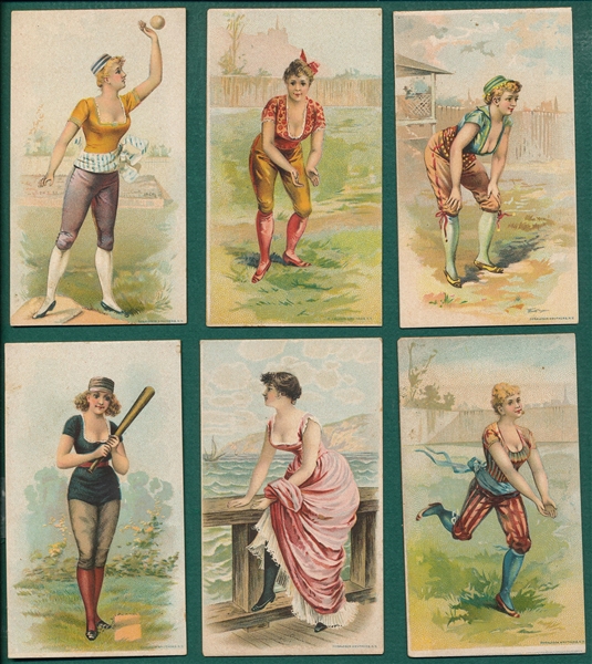 1880s N360 Baseball Scenes W/ Women, S. W. Veneble Tobacco Co. Complete Set (9) Plus N361, Lot of (10)