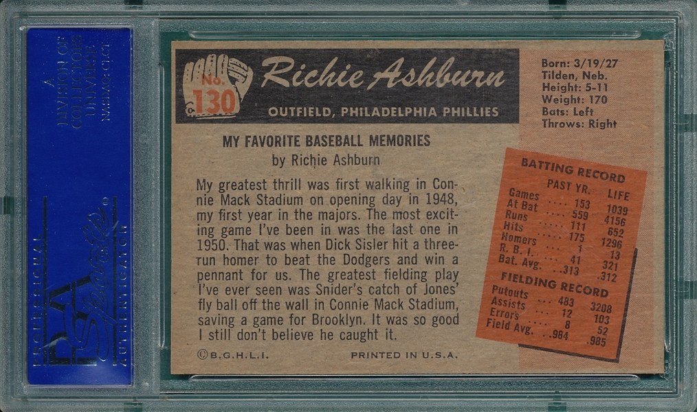 1955 Bowman #130 Richie Ashburn PSA 4