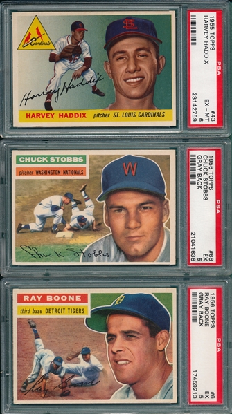 1955/56 Topps Haddix, Stobbs & Boone, Lot of (3) PSA