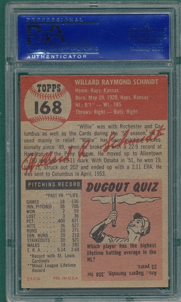 1953 Topps #168 Willard Schmidt PSA 6