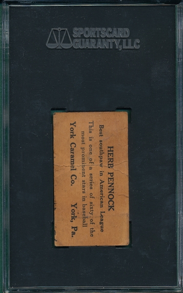 1927 E210-1 #8 Herb Pennock York Caramel Co. SGC 10 *No Team Name*