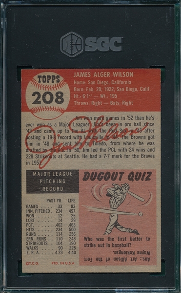 1953 Topps #208 Jim Wilson SGC 6