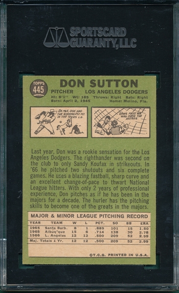1967 Topps #445 Don Sutton SGC 88
