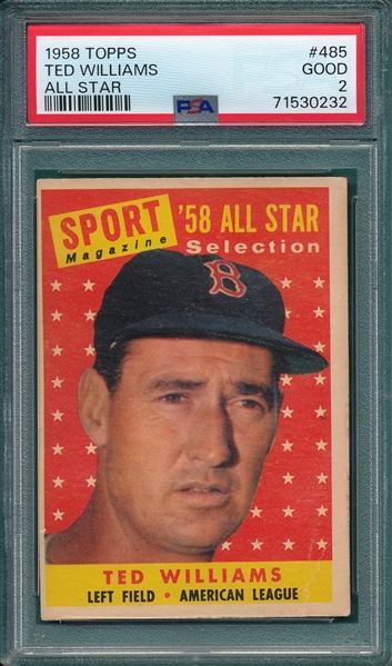 1958 Topps #485 Ted Williams, AS, PSA 2