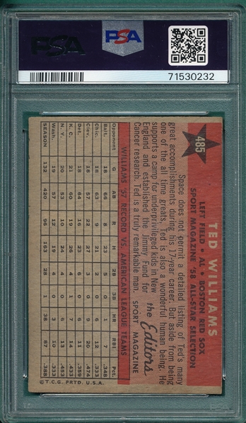 1958 Topps #485 Ted Williams, AS, PSA 2