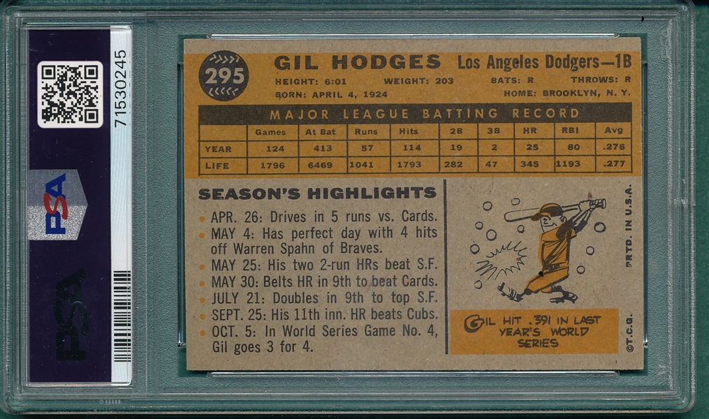 1960 Topps #295 Gil Hodges PSA 7