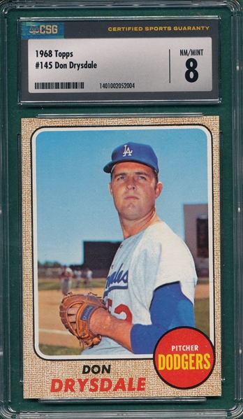 1968 Topps #145 Don Drysdale CSG 8