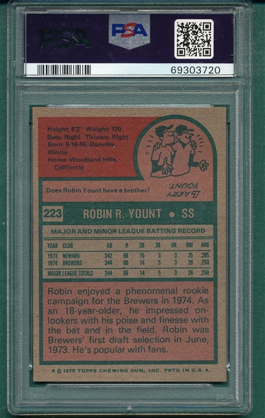 1975 Topps #223 Robin Yount PSA 8 *Rookie*