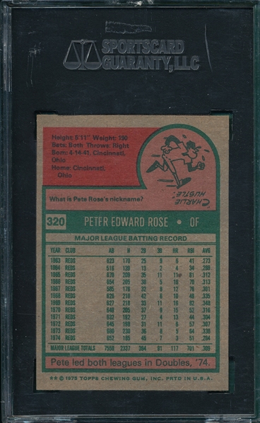 1975 Topps #320 Pete Rose SGC 92