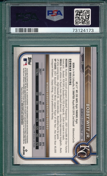 2022 Bowman Chrome #77 Bobby Witt Jr., PSA 9 *Rookie*