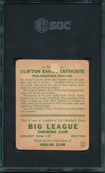 1933 Goudey #93 Welch & #115 Heathcote, Lot of (2), SGC 1