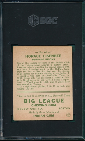 1933 Goudey #68 Horace Lisenbee SGC 2.5