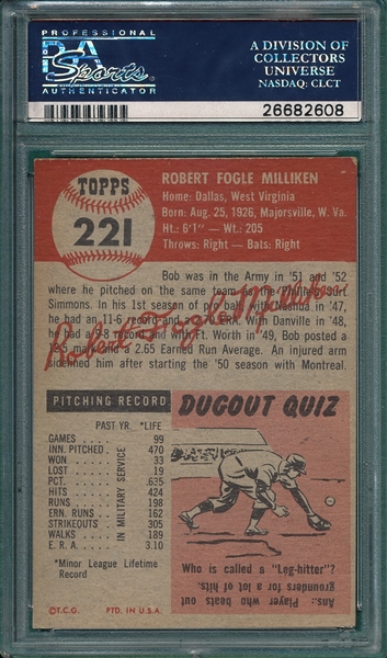 1953 Topps #221 Bob Milliken PSA 5.5 *Hi #*