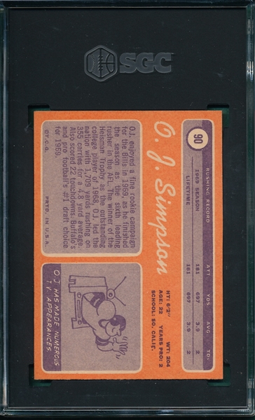 1970 Topps #90 O. J. Simpson SGC 7 *Rookie*