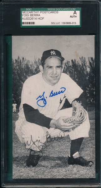 McCarthy Post Cards Yogi Berra, Signed, SGC Authentic