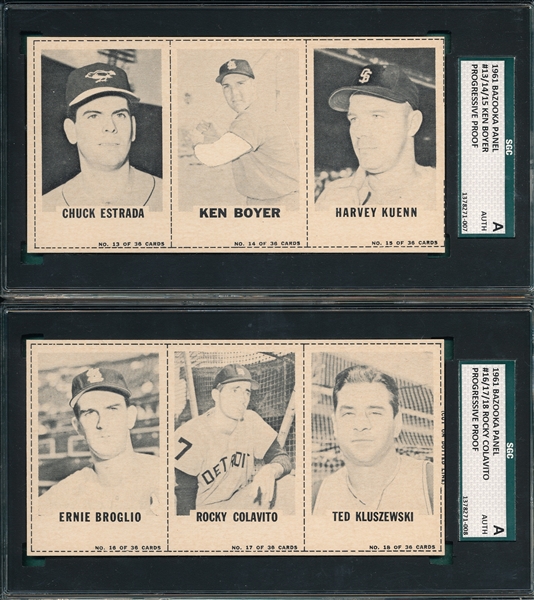 1961 Bazooka Panels Complete Set (12), Progressive Proofs, SGC Authentic, W/ Mantle