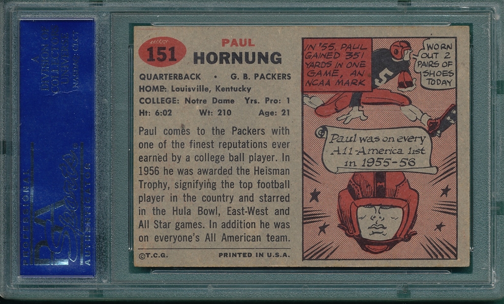 1957 Topps FB #151 Paul Hornung PSA 5 *Rookie*