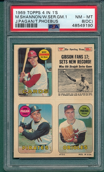 1969 Topps Baseball 4 In 1's, Shannon/Gibson WS/Pagan/Phoebus, PSA 8 (OC)