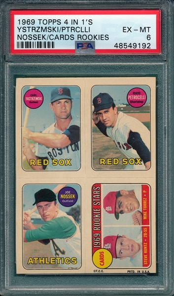 1969 Topps Baseball 4 In 1's, Yastrzemski/Petrocelli/Nossek/Cards Res, PSA 6