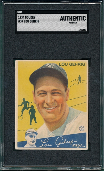 1934 Goudey #37 Lou Gehrig SGC Authentic