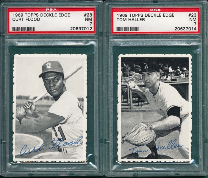 1969 Topps Deckle Edge #23 Haller & #28 Flood, Lot of (2) PSA 7