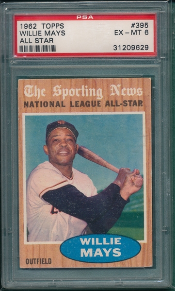 1962 Topps #395 Willie Mays, AS, PSA 6